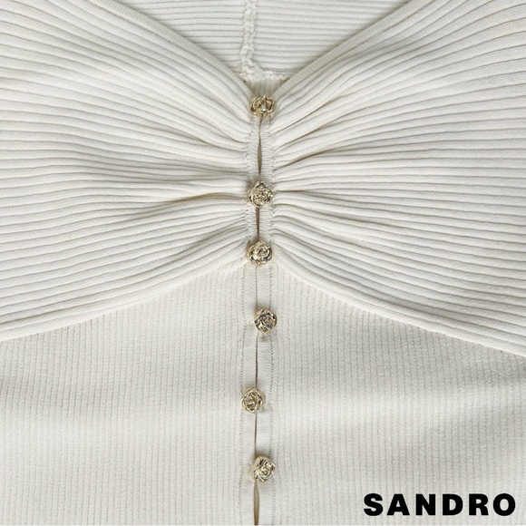 Sandro **NWT** 'Cecilia' Rose Button Short Sleeve Ribbed Knit Cardigan in white - Picture 9 of 10